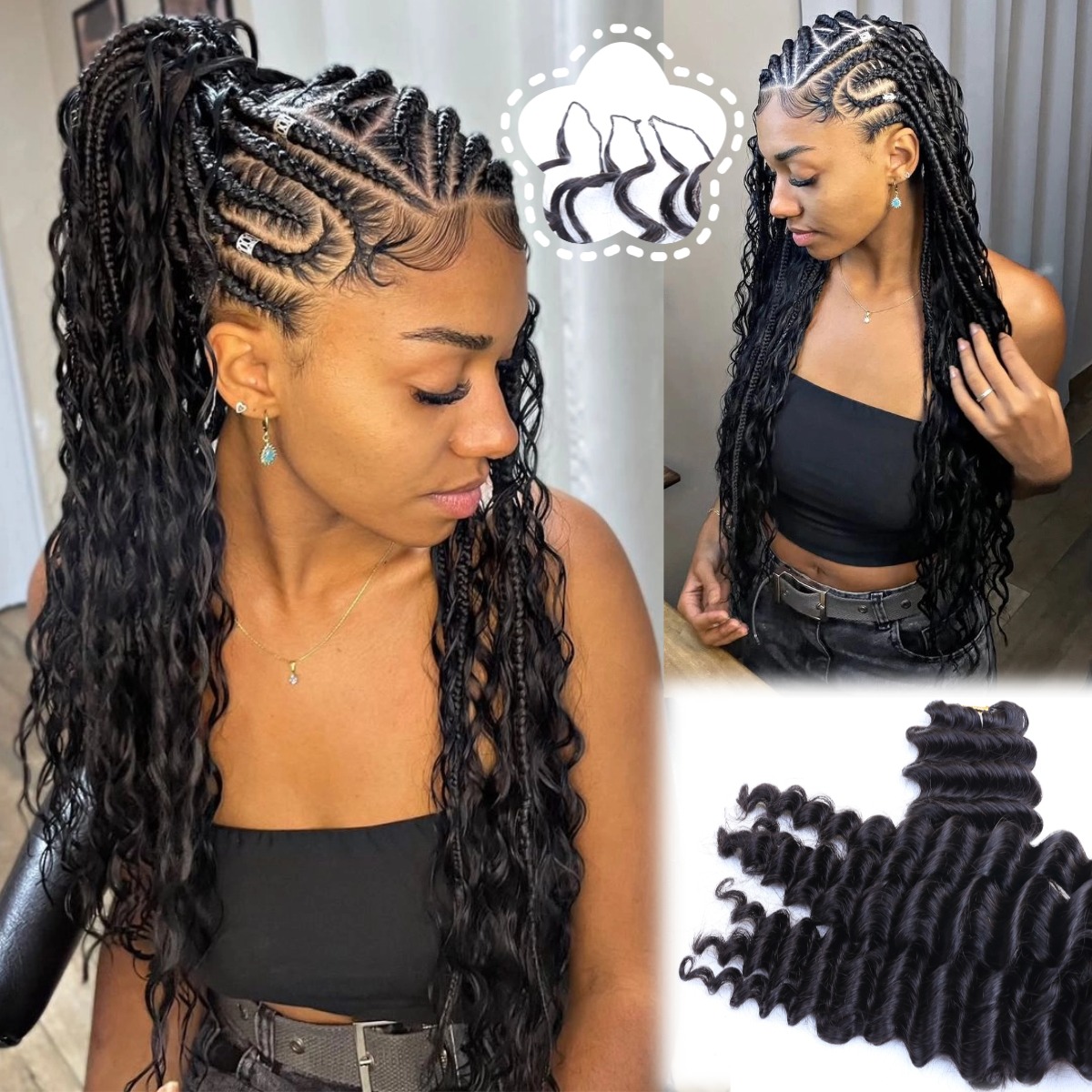 Hair Bundles - Mèches de cheveux naturels noirs, ondulés