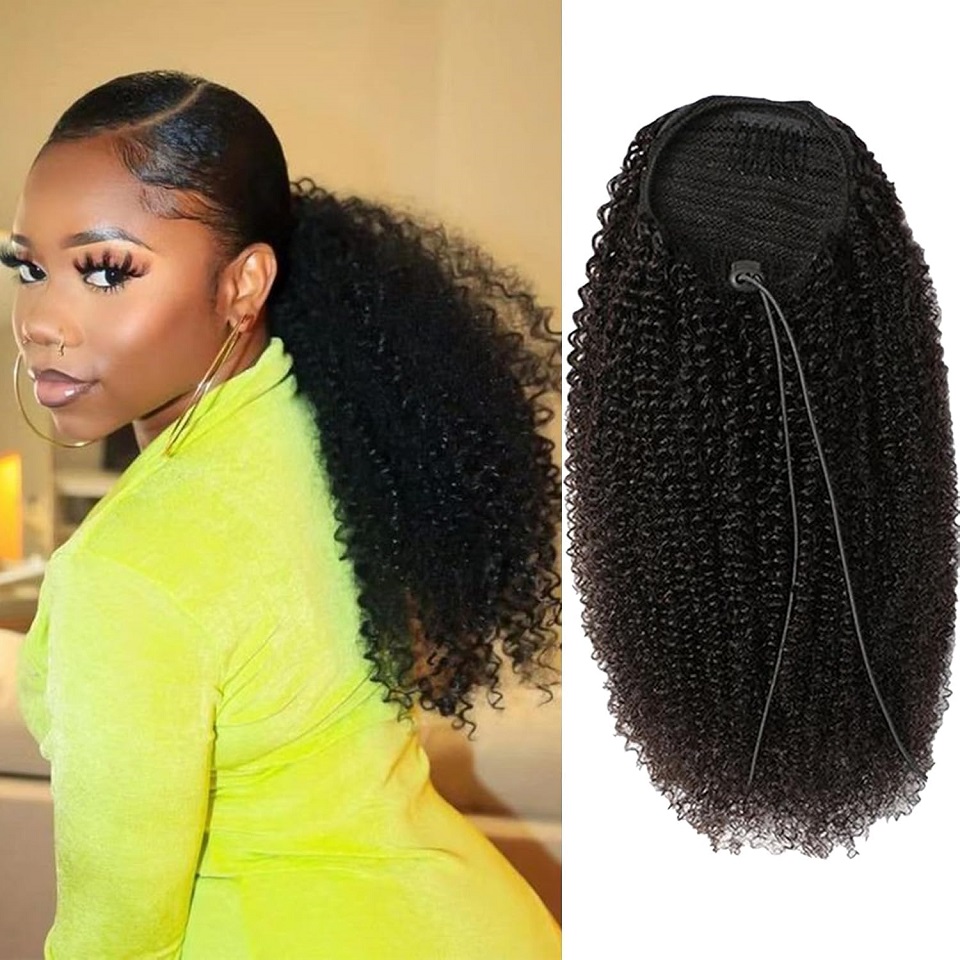 Seamless Clip In Hair Extensions Human Hair - Queue de cheval afro bouclée à