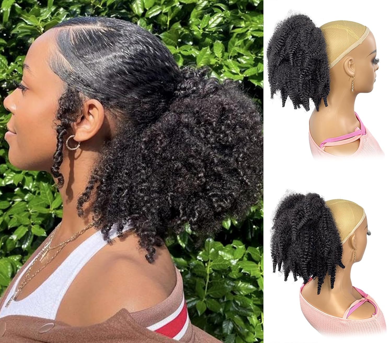 Drawstring Afro Curly Puff Ponytail - Queue de cheval synthétique courte de