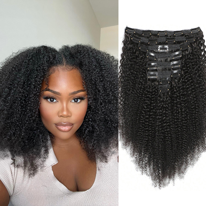 Seamless Clip In Hair Extensions Human Hair - Extensions de cheveux humains Afro 100%