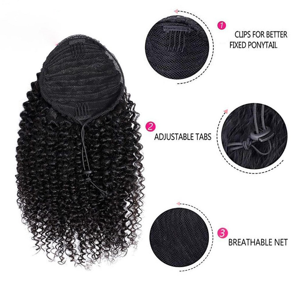 Queue de cheval afro bouclée à - Seamless Clip In Hair Extensions Human Hair avis et prix