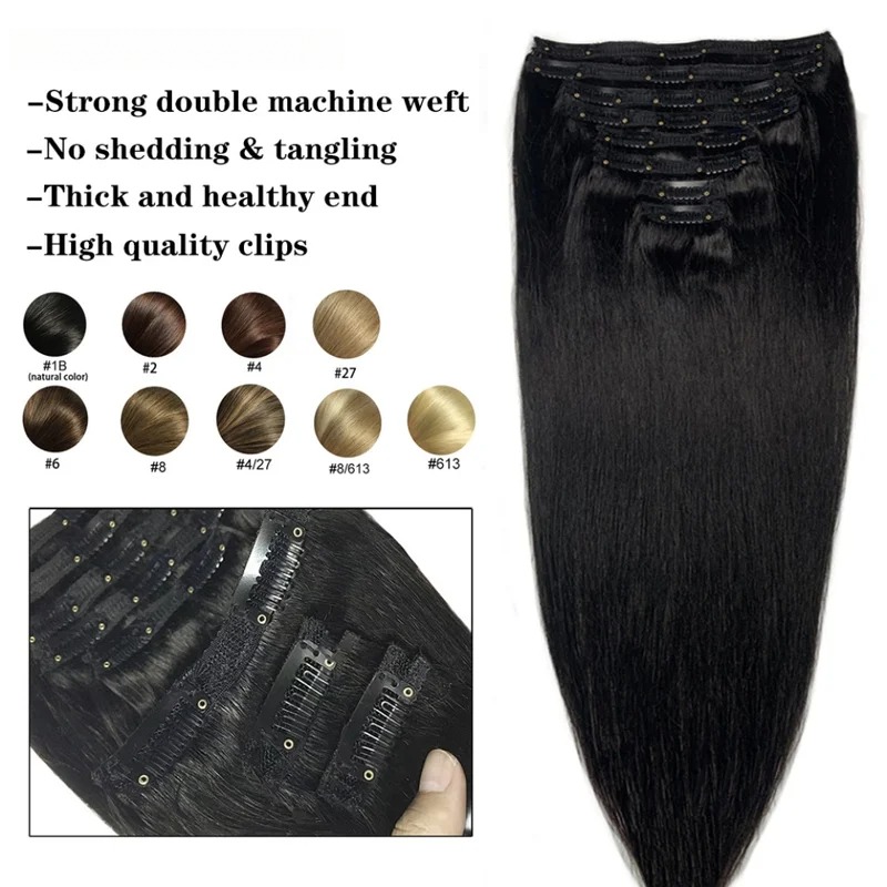 Clip droit naturel dans les Ex - Seamless Clip In Hair Extensions Human Hair avis et prix