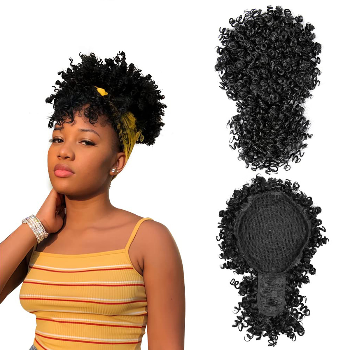 Queue de cheval synthétique Af - Drawstring Afro Curly Puff Ponytail avis et prix